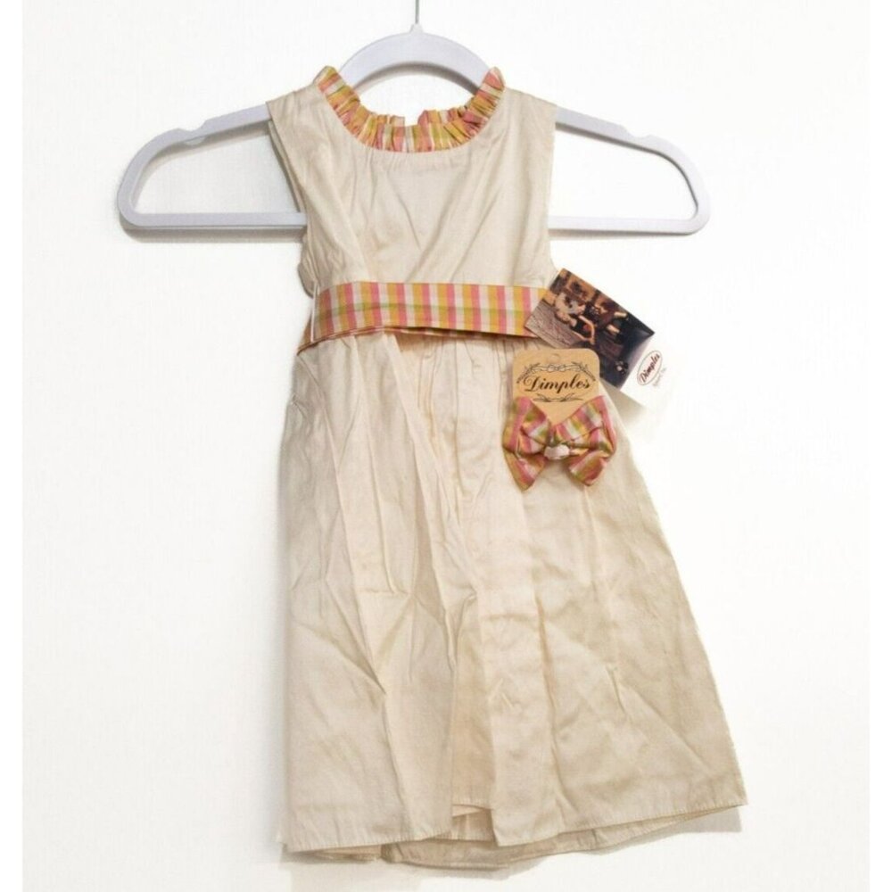 Dimples Girls Cream A Line Dress Belted Pleated High Neck Zip Sleeveless 2T NWT